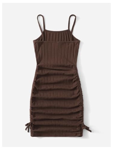 SOLY HUX Girl's Spaghetti Strap Ribbed Knit Drawstring Side Ruched Bodycon Cami Dress2