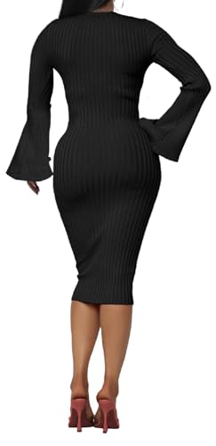 Oxgmoky Women Bodycon Ribbed Sweater Dress Sexy Sleeveless Stretchy Pullover Dresses2