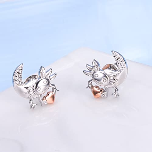 Axolotl Earrings/Ring for Women 925 Sterling Silver Hypoallergenic Axolotl Stud/Hoop Earrings Birthstone Cute Animal Jewelry Gift for Women4