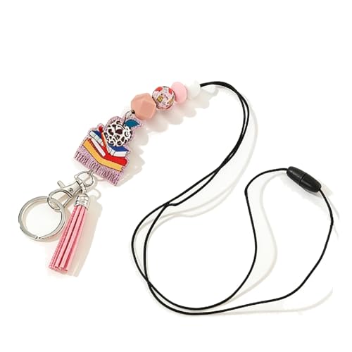 Porte-clés pour enseignant en perles de silicone et acrylique avec dragonne et porte-carte