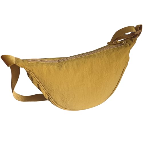 Crescent Bag for Women Men Small Nylon Crossbody Lightweight Shoulder Purse Travel Waist Bag (Yellow)