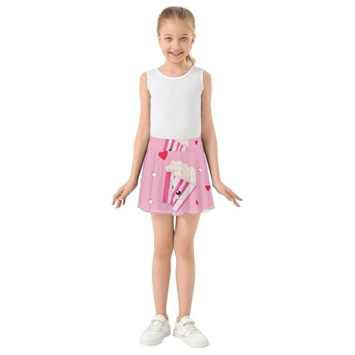 Girls Skorts Athletic Shorts Cute Popcorn Smiling Pink Tennis Skirts Toddler Dance Golf Butterfly Skirt 3t3