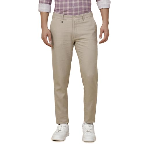 Image of Linen Club Men's Pure Linen Chambray Contemporary Fit Casual Trousers