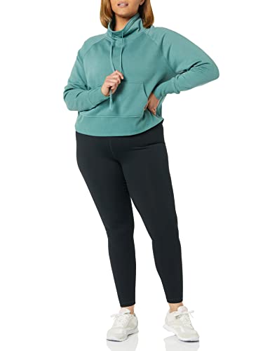 Core 10 Women's Super Soft Fleece Cropped Length Cowl Neck Sweatshirt, Dark Sage Green, Medium #TOP3