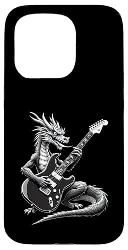 エレキギターを弾くドラゴン ファンタジー 動物 音楽 恋人 スマホケース iPhone 15 Pro 用