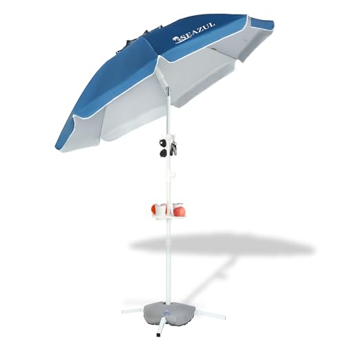 6.5ft Sun Shade Umbrella, Portable Umbrella with Stand for Sports, Water Weight Bag, Adjustable and Lightweight, Sun Protection, Blue