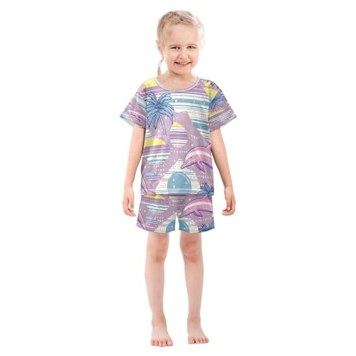 senya Short Sleeve Pajamas Sets Summer Cotton Sleepwear Pink Plam Tree with Jump Dolphin3