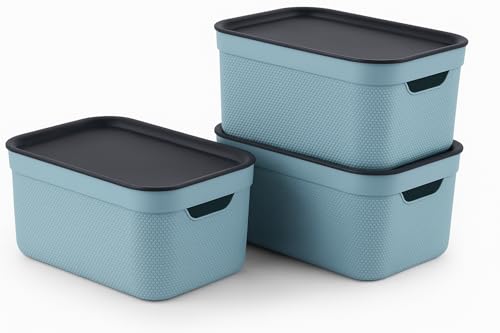 Set de 3 cajas decorativas con tapa A5 JIVE, color turquesa