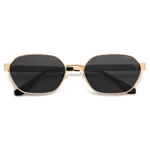 SOJOS Trendy Polarized Hexagon Sunglasses for Women Men, UV400 Retro Rectangle Shades SJ1238, Gold/Grey