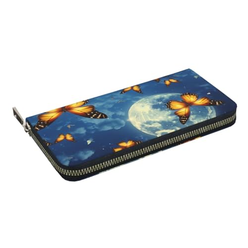 Dancing Butterfly print Leather Wallet for Women Men,Women's Leather Clutch Wallet with Zip,Large Capacity2