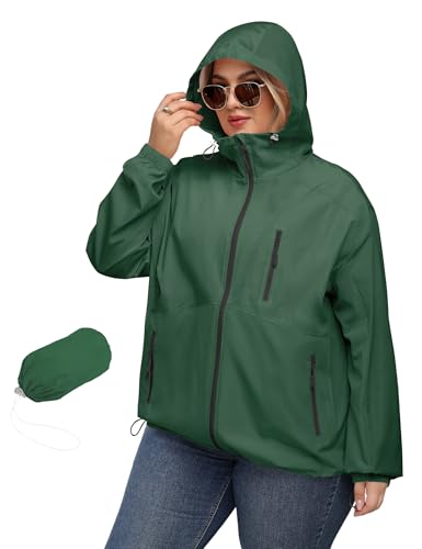 Avoogue Plus Size Lightweight Jacket Rain Jacket Women Waterproof Raincoat Jacket Women Green Trench Coat Impermeables Para La Lluvia Mujer Light Coats for Women 5XL