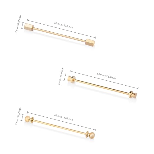 wynameleri Mens Shirt Collar Bars Pins Clips Clasps Silver Tone and Gold Tone Set 3 PCS Business Gift 60mm3