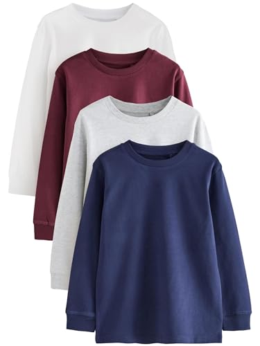NEXT Jungen Einfarbig 4 x Langarmshirts Berry Red/Grey/White/Blue Numeric_122