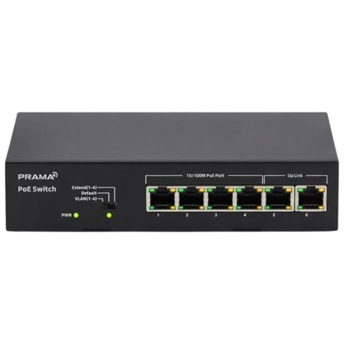 Image of Prama Prama PT-SW1U06P-E 100 Mbps Network PoE Switch, 4 PoE Ports + 2 Uplink RJ-45 Ports