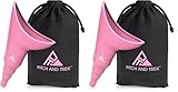Pitch and Trek Female Urination Device, Silicone Standing Pee Funnel w/Discreet Carry Bag, for Travel, Road Trip, Festival, Camping & Hiking Gear Essentials for Women, Pink (Pack of 2)