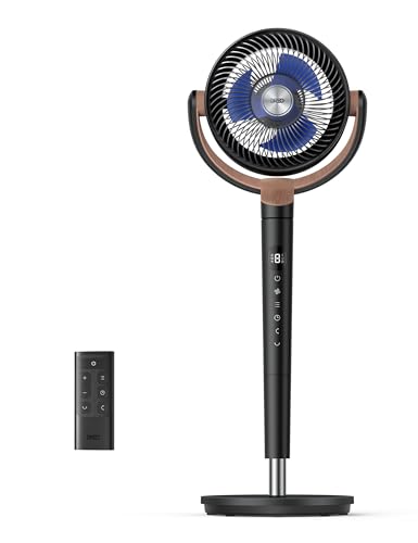 Image of DREO Fan for Bedroom, 120+120Omni-directional Oscillating Fan, 90ft, DC Motor, 20 dB Quiet Standing Pedestal Fans, 8 Speeds, 3 Modes Circulator with Remote, 35-40 inchAdjustable Height, 8H Timer, Black