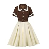 Rockabilly Vestidos para mujer de los años 50, vestidos vintage para mujer, vestido de patchwork, vestido de graduación, cóctel, swing, vestido acampanado con cinturón, botones, fiesta festiva, café