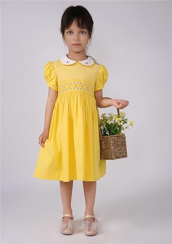 Girls Vintage Easter Smocked Yellow Clothes Kid Toddler Holiday Summer Dresses Size 2 3 4 5 6 7 8 9 10 122