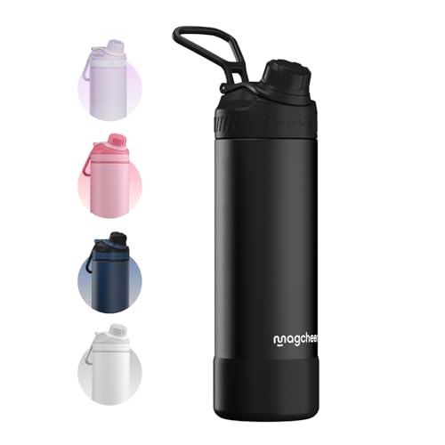 Magcheer 24oz Insulated Water Bottle| Double-Wall Vacuum Stainless Steel Wide Mouth Design Leak-Proof Reusable Bottle for Gym Sports & Daily Hydration - Black