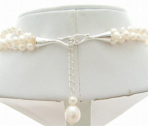 Gors 3 Strands Freshwater White Pearl Natural Shell Flower Statement Necklace #TOP3