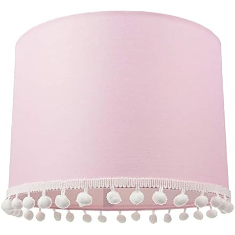 Pantalla para lámpara de algodón rosa con pompones blancos Cover