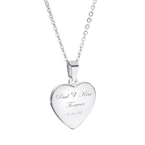 Personalized Silver Heart Necklace Pendant Custom Engraved Free3