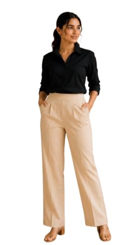 Image of DIGITAL SHOPEE Women's Wide Leg Trousers, High Waist, Straight Fit, Casual and Smart Workwear Pants