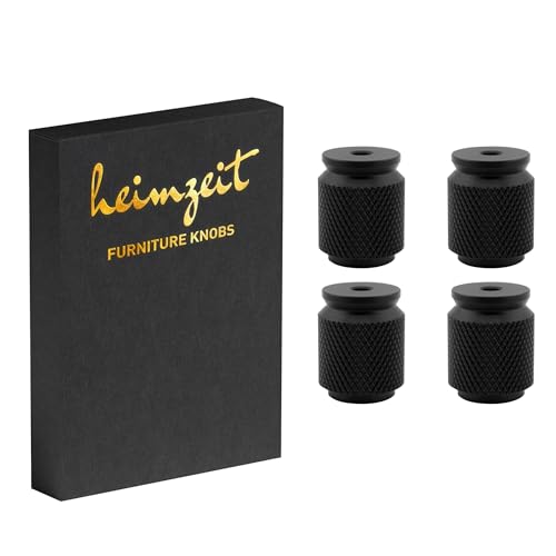 heimzeit Poignées de Placard pour Portes, Tiroirs et Commodes en Aluminium de Haute Qualité [4 Pièces, Rippées] Couleur: Noir, Design Élégant, Boutons de Meuble avec Poignée à un trou et vis