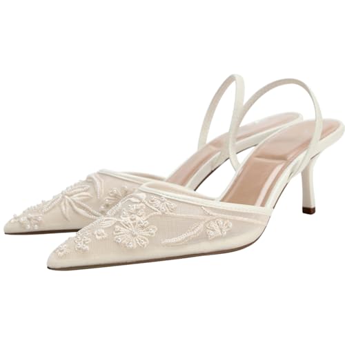 Slingback Heels for Women Mesh Kitten Heel Pumps