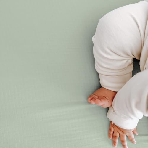 Image of Newton Baby Fitted Mini Crib Sheets (2-Pack) | Organic Muslin Cotton, Breathable & Soft Baby Sheets, Washable Baby Mattress Sheets, Fits Mini Crib Mattresses 24 inch x 38 inch, Sage