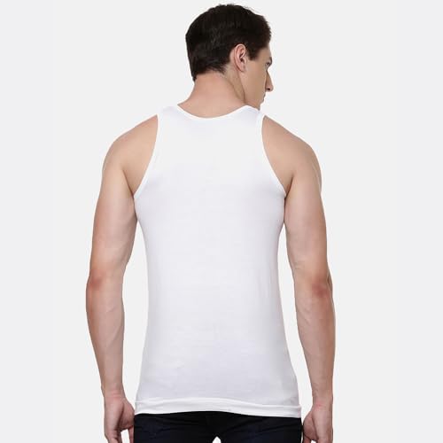 RAMRAJ COTTON Pack of 5 Men's White Scoop Neck Sleeveless Cotton Undershirt Vest(White;95)