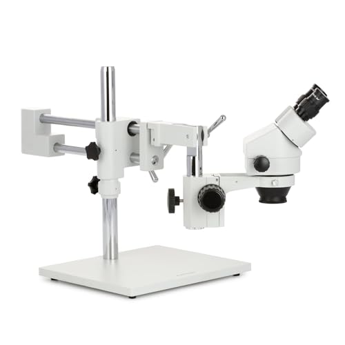 Image of AmScope SM-4BX Professional Binocular Stereo Zoom Microscope, WH10x Eyepieces, 3.5X-45X Magnification, 0.7X-4.5X Zoom Objective, Ambient Lighting, Double-Arm Boom Stand, Includes 0.5x Barlow Lens