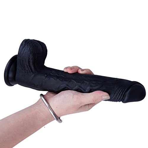 FGAER 25CM Cồnsõlädồr Gigante Negro Cønsõlädørês Sêxừäles Mujer Sīlīcõnä Põlläș para Mujeres Suaves con Gländě Věnäs y Věntộsäs, Dîldõ Gräñdẹ Sẹxõ Jừgừẹtẹs Pareja