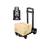 CROWNSHOP Folding Hand Truck 75kg Sack Barrows 4 Wheels Lightweight Luggage Trolley Alloy Heavy Duty Sack Truck with 2 Elastic Ropes for Travel Moving Office Shopping Industrial Warehouse