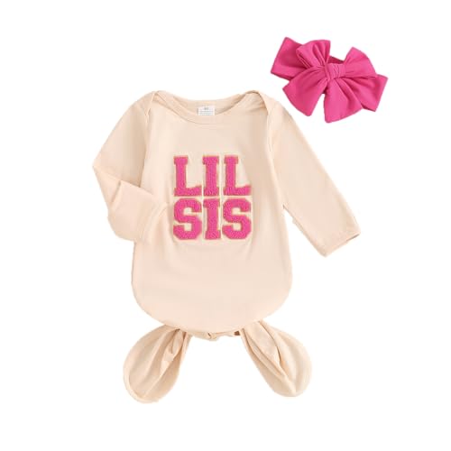 Image of JBEELATE Newborn Baby Girls Boys Knotted Gown Long Sleeve Big Bro Lil Bro Big Sis Lil Sis Coming Home from Hospital Outfit
