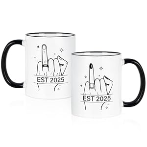 Maustic Wedding Gifts for Couples 2025 His and Hers Bride and Groom Gifts Engagement Gifts for Couples Mr and Mrs Gifts Bridal Shower Gifts Engagement Ring Finger Coffee Mugs Set of 2 11 Oz