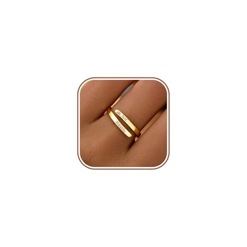 LOVECOM 925 Sterling Silver Just Breathe Inspirational Rings for Women Daughter 14k Gold Plated Adjustable Tiny Hope Wrap Ring Open Healing Heart felt Encouragement Ring Mothers Day Jewelry Gifts (Gold-Just Breathe)