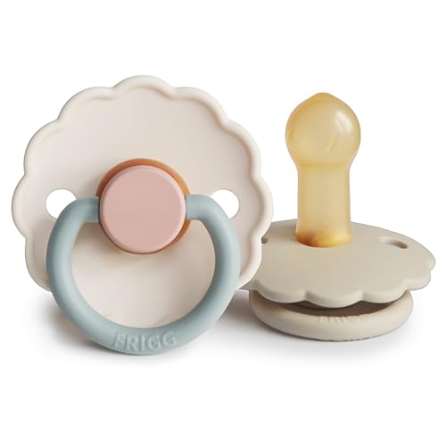 Image of FRIGG Daisy Natural Rubber Baby Pacifier | Made in Denmark | BPA-Free (Cotton Candy /Sandstone, 6-18 Months) 2-Pack