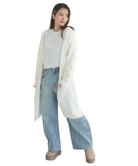 DONOBAN Women's Loungewear, Pajamas, Cardigan, Gown, Long Cardigan, Open Front, Haoron, Loungewear, Nightwear, Fluffy, Long Sleeve, Pockets, Solid Color Free Size Ivory