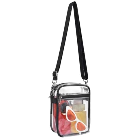 Bagenius Clear Bag for Stadium Events Clear Messenger Bag Clear Purse for Concert and Sport Events, Black-2 Cover