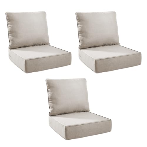 Image of Outdoor Cushion Set for Patio Furniture, UV Resistant, Water Resistant - 6 Inch Thick Foam Garden Cushions- 24x24 Inch Patio Seat Covers for Chair /Sofa /Couch | Beige | 3-Pack |