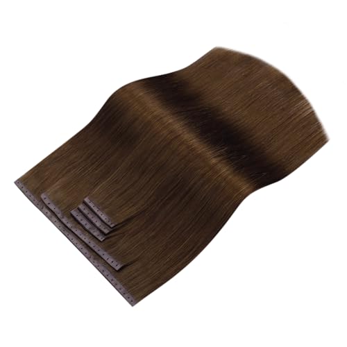 Image of Full Shine Butterfly Weft Human Hair Extensions Warm Chestnut Brown 22 Inch | Remy Human Hair, Thin Double Layer, Easy Wear & Remove, 100g 5pcs Natural Volume, Party Look, Beginner Friendly