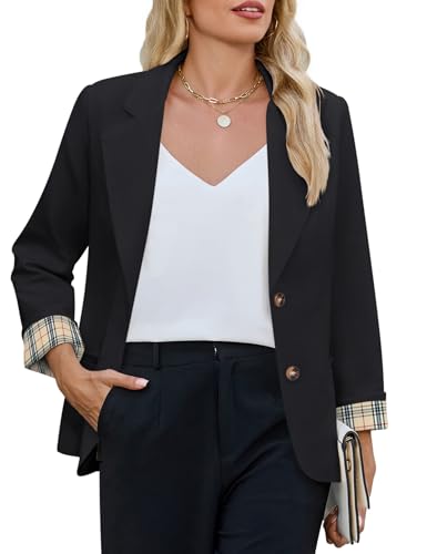 Genhoo Women's Long Sleeve Blazer Full Print Lining Open Front Business Casual Suit Jackets with Pockets2