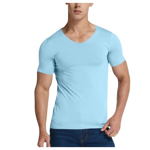 RLEHJN T-Shirt Moulant À Manches Courtes pour Homme Solde T-Shirts De Sport À Col en V T-Shirt D'entraînement Anti-Humidité Confortable Et Respirant Couleur Unie Haut À Séchage Rapide Pas Cher
