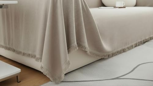Image of The Furnishing Tree 3 Seater Reversible Chenille Sofa Cover, Double-Sided Luxury Throw, Anti-Slip Couch Cover, Soft & Comfortable Sofa Towel for All Seasons, Light Grey