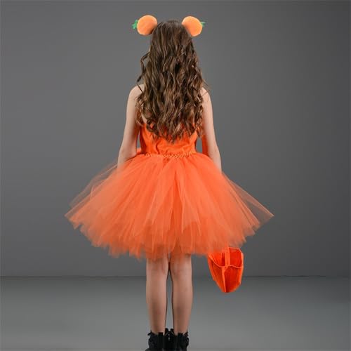 Toddler Girls Halloween Pumpkin Tutus Tulle Dress Performance Bag Headband Set Outfit Photo Shoot Dresses Fall Clothes4