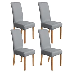 Amazon Basics Stretch Dining Chair Covers, Set of 4, Light Grey, Solid