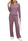 SotRong Womens Fluffy Pyjamas Set Fleece Lounge Wear Sets uk Ladies Leisure Wear Set 2 Piece Warm Winter Outfit Full Tracksuit Activewear Set Purple M Image