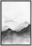 SIGNWIN Framed Canvas Print Wall Art Black & White Mountain Range View Wilderness Nature Illustrations Modern Chic Relax/Calm Multicolor for Living Room, Bedroom, Office - 24'x36' Black