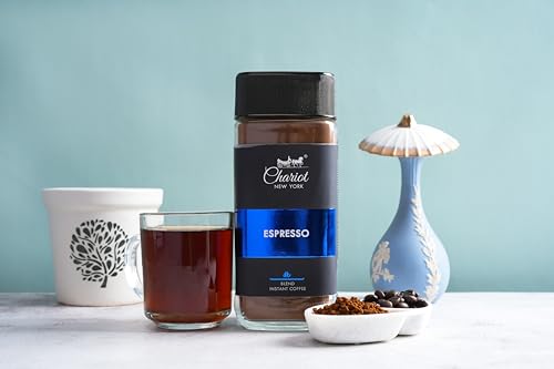 Image of Chariot New York Espresso Blend 200g | 100% Pure Arabica Agglomerated Instant Coffee (No Chicory) with Premium 400ml Steel Coffee Mug | Strong, Bold, Aromatic Cafe-Style Coffee